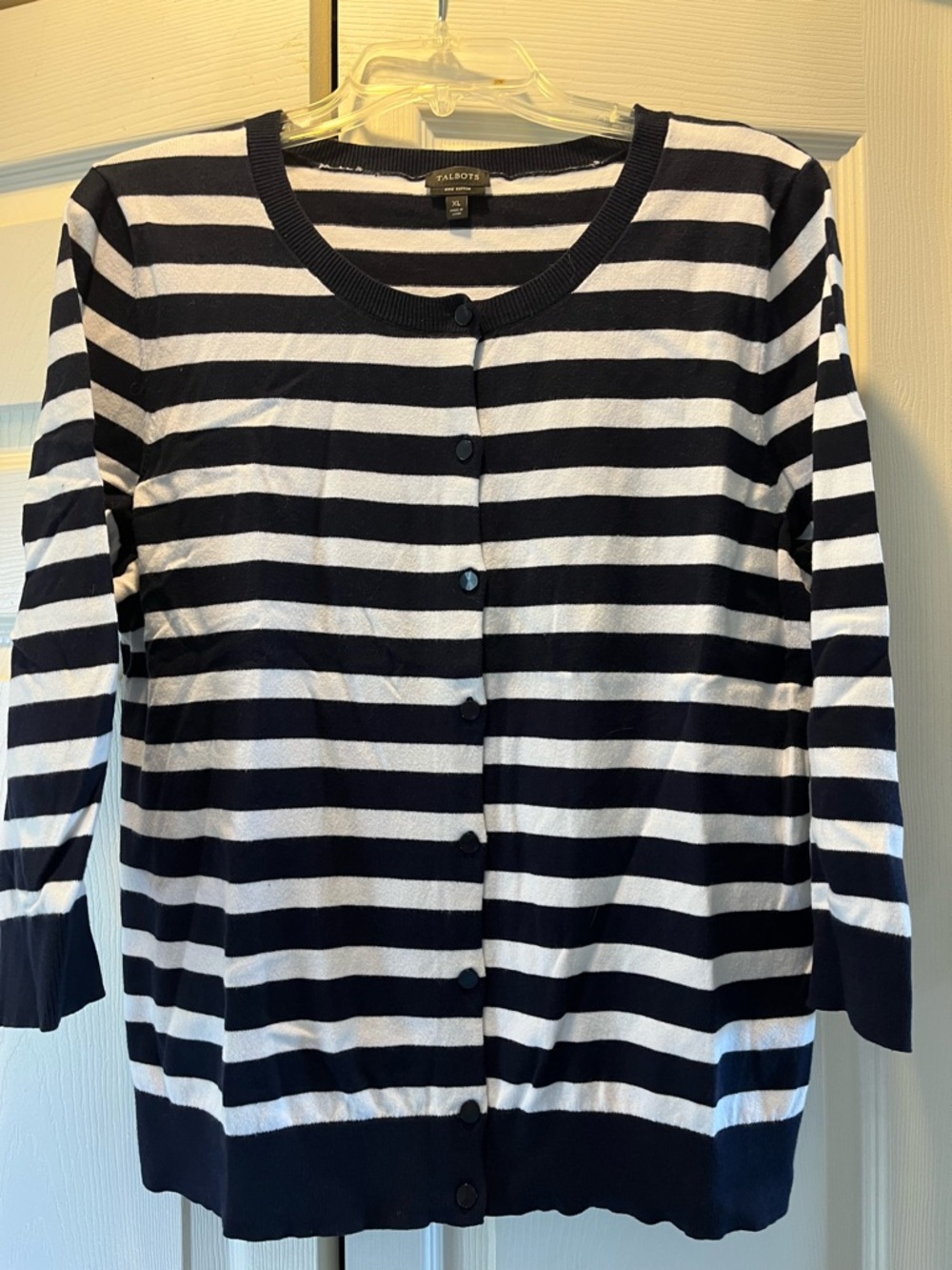 Talbots Black and White Striped Cotton Cardigan